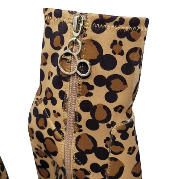 Disney X Aldo Step In Magic Leopard Chunky Heel Sock Bootie 6 Brown Mickey Boots - Picture 2 of 13
